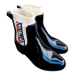 Nautica Glossy Black Boots with White Sock Detail
